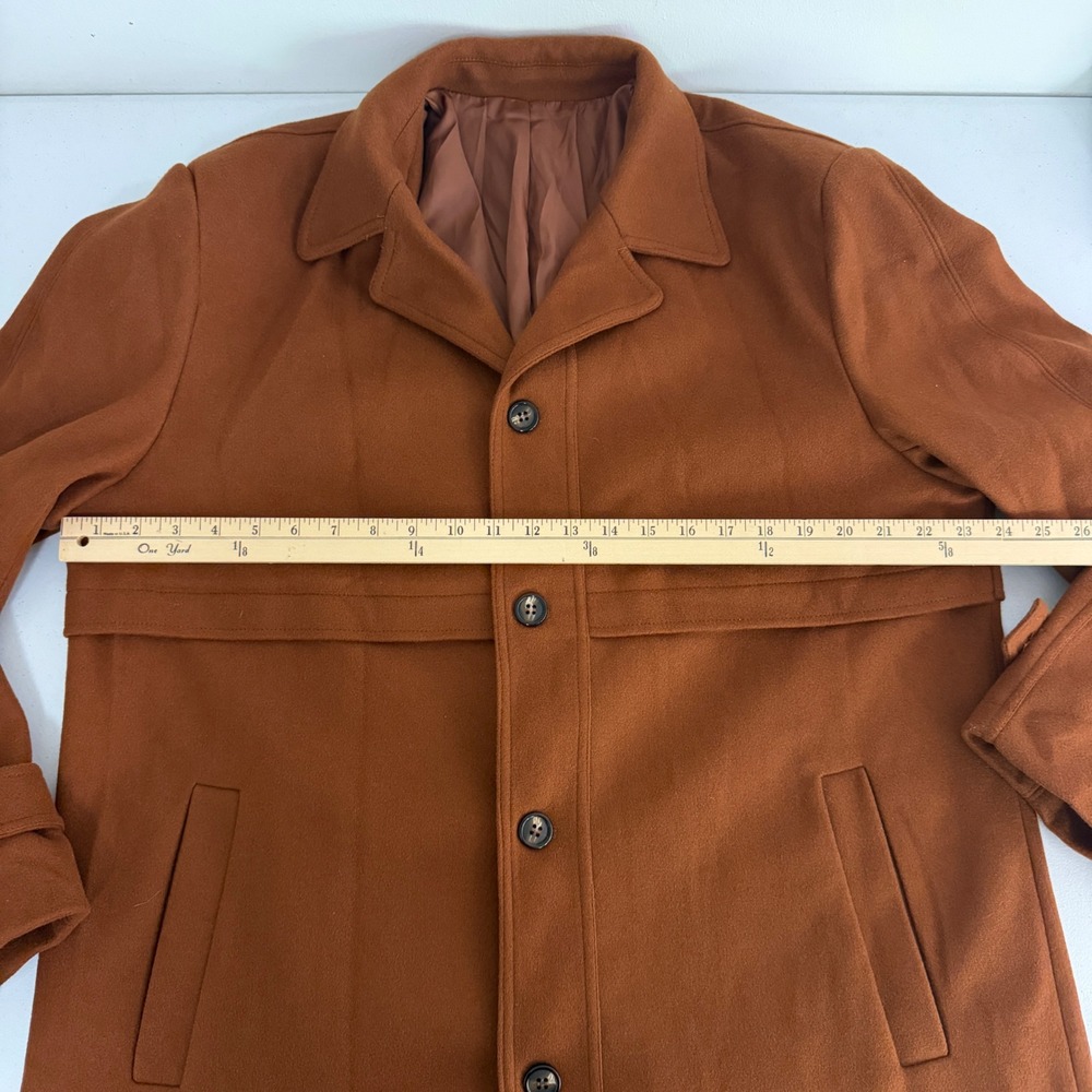 Coat Mens XL Storm Flap Long Jacket Brown Cozy Fall Autumn Winter Layering - Picture 10 of 12